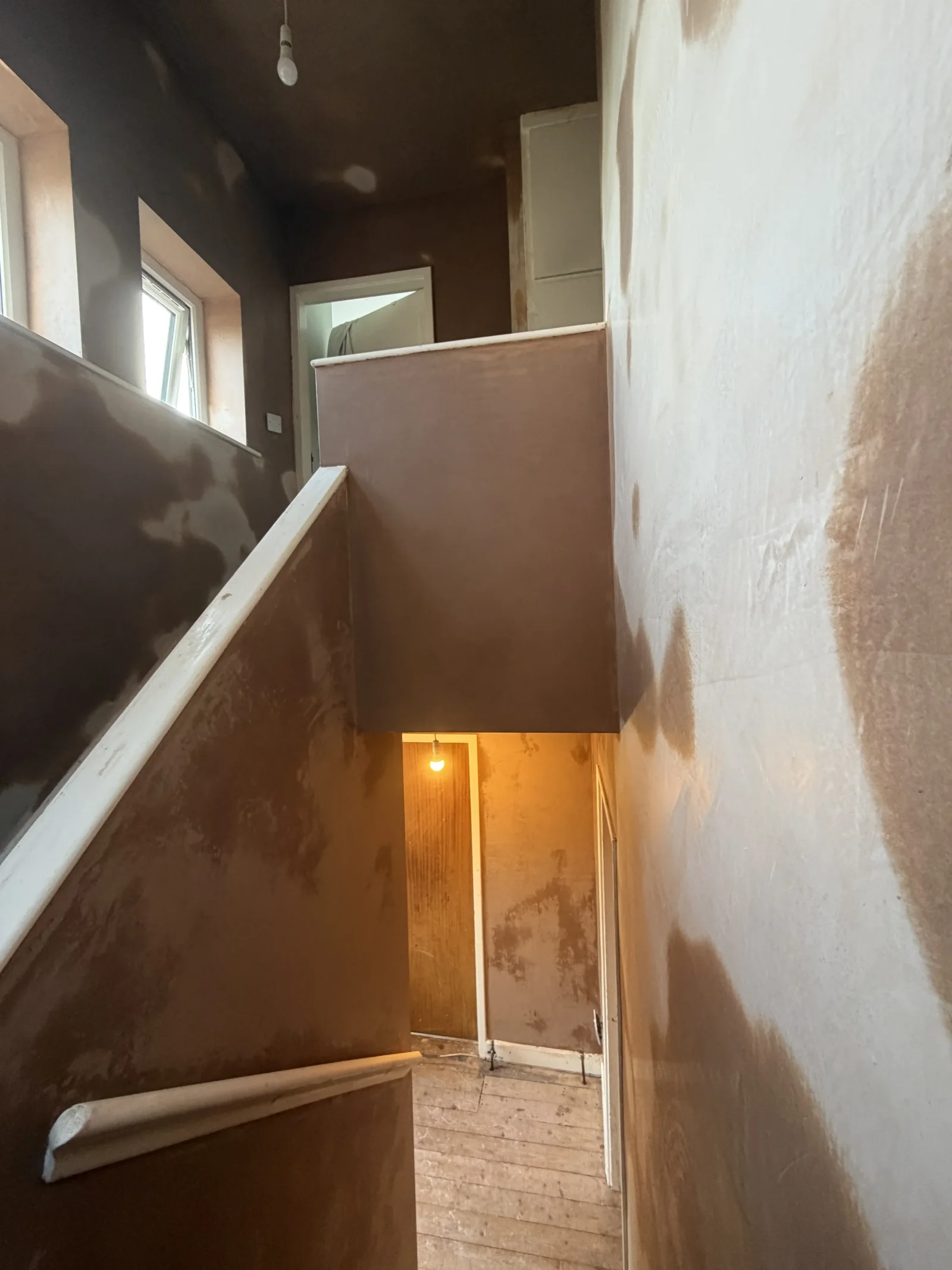 Freshly plastered stairwell